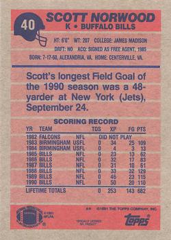1991 Topps #40 Scott Norwood Back