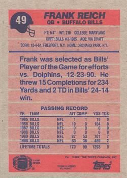 1991 Topps #49 Frank Reich Back