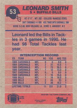 1991 Topps #53 Leonard Smith Back