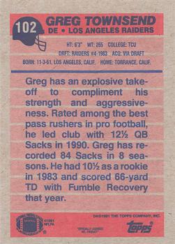 1991 Topps #102 Greg Townsend Back