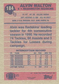 1991 Topps #184 Alvin Walton Back