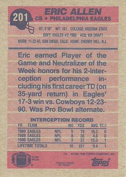 1991 Topps #201 Eric Allen Back