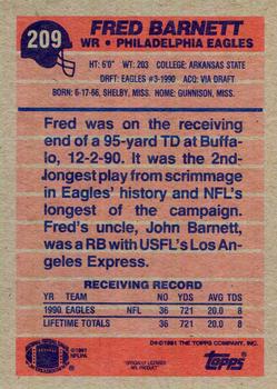 1991 Topps #209 Fred Barnett Back