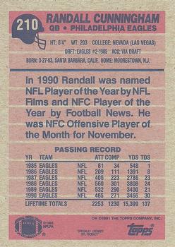 1991 Topps #210 Randall Cunningham Back