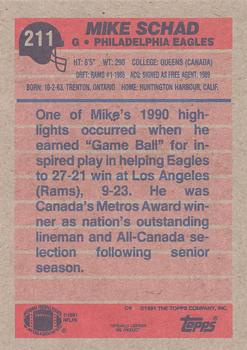 1991 Topps #211 Mike Schad Back