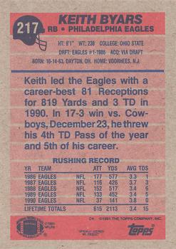 1991 Topps #217 Keith Byars Back