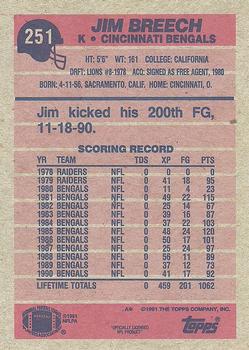 1991 Topps #251 Jim Breech Back