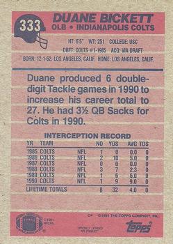 1991 Topps #333 Duane Bickett Back