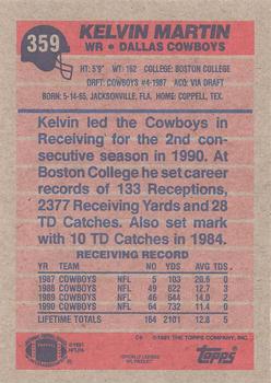 1991 Topps #359 Kelvin Martin Back