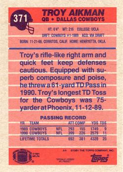 1991 Topps #371 Troy Aikman Back