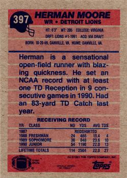 1991 Topps #397 Herman Moore Back