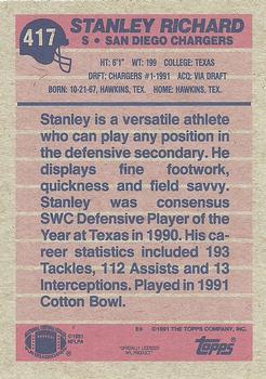 1991 Topps #417 Stanley Richard Back