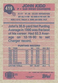 1991 Topps #419 John Kidd Back