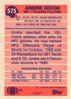 1991 Topps #575 Andre Rison Back