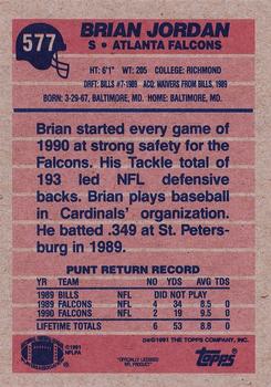 1991 Topps #577 Brian Jordan Back