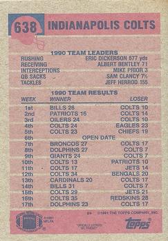 1991 Topps #638 Colts Team Leaders/Results Back