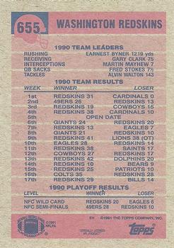 1991 Topps #655 Redskins Team Leaders/Results Back