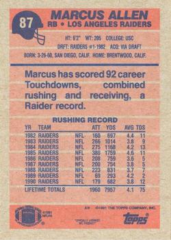 1991 Topps #87 Marcus Allen Back