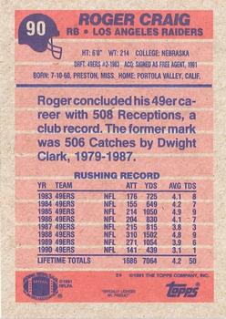 1991 Topps #90 Roger Craig Back