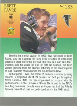 1991 Ultra #283 Brett Favre Back