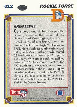1991 Upper Deck #612 Greg Lewis Back