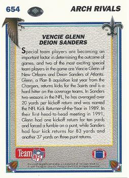 1991 Upper Deck #654 Deion Sanders / Vencie Glenn Back