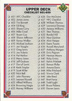 1991 Upper Deck #700 Checklist: 601-700 Front