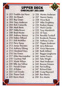 1991 Upper Deck #300 Checklist: 201-300 Front