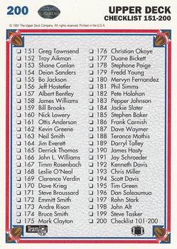 1991 Upper Deck #200 Checklist: 101-200 Back