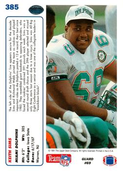 1991 Upper Deck #385 Keith Sims Back
