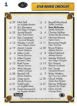1991 Upper Deck #1 Star Rookie Checklist (Dan McGwire) Back