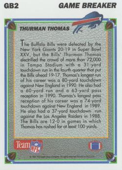 1991 Upper Deck - Game Breakers #GB2 Thurman Thomas Back