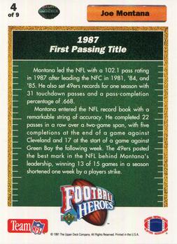 1991 Upper Deck - Football Heroes: Joe Montana #4 Joe Montana Back