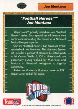 1991 Upper Deck - Football Heroes: Joe Montana #NNO Header Card Back