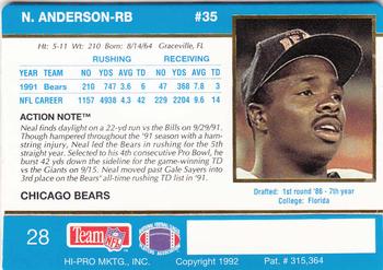 1992 Action Packed #28 Neal Anderson Back