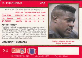 1992 Action Packed #34 David Fulcher Back
