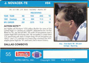 1992 Action Packed #55 Jay Novacek Back