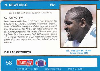 1992 Action Packed #58 Nate Newton Back