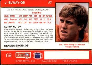 1992 Action Packed #69 John Elway Back