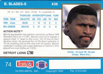 1992 Action Packed #74 Bennie Blades Back