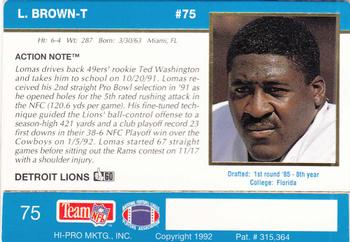1992 Action Packed #75 Lomas Brown Back