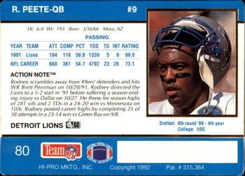 1992 Action Packed #80 Rodney Peete Back