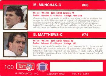 1992 Action Packed #100 Mike Munchak / Bruce Matthews Back