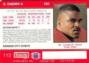 1992 Action Packed #113 Deron Cherry Back