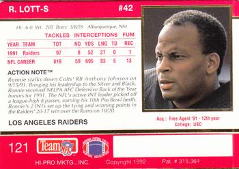 1992 Action Packed #121 Ronnie Lott Back