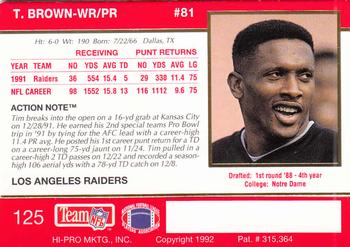 1992 Action Packed #125 Tim Brown Back
