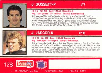 1992 Action Packed #128 Jeff Gossett / Jeff Jaeger Back