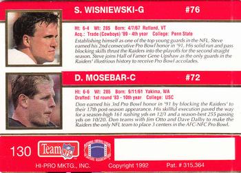 1992 Action Packed #130 Steve Wisniewski / Don Mosebar Back