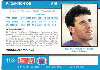 1992 Action Packed #153 Rich Gannon Back