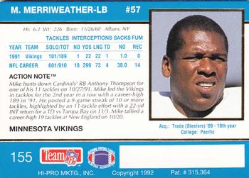 1992 Action Packed #155 Mike Merriweather Back